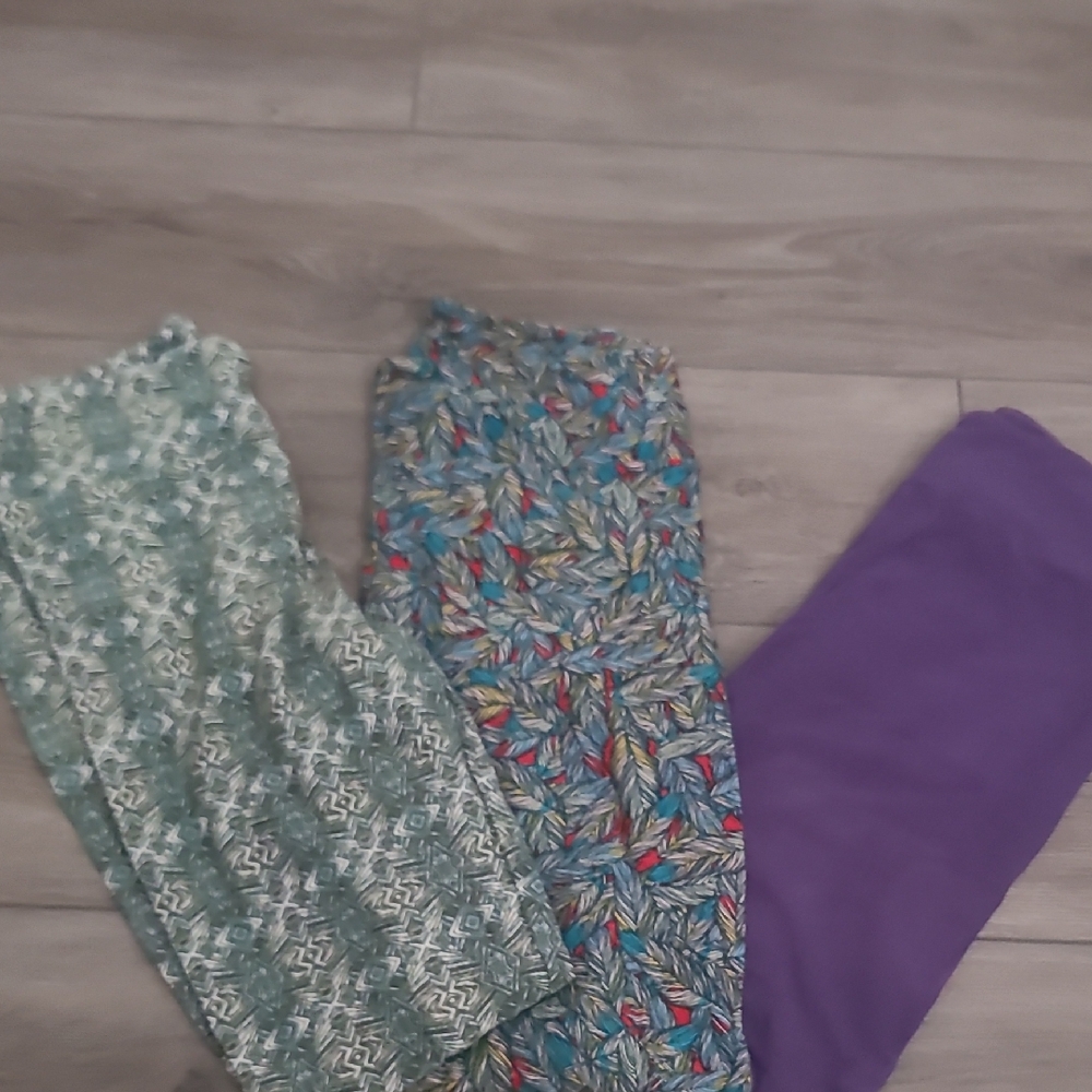 Women's Patterned LuloRoe Leggings Green, Multi & Purple- 3 Pairs